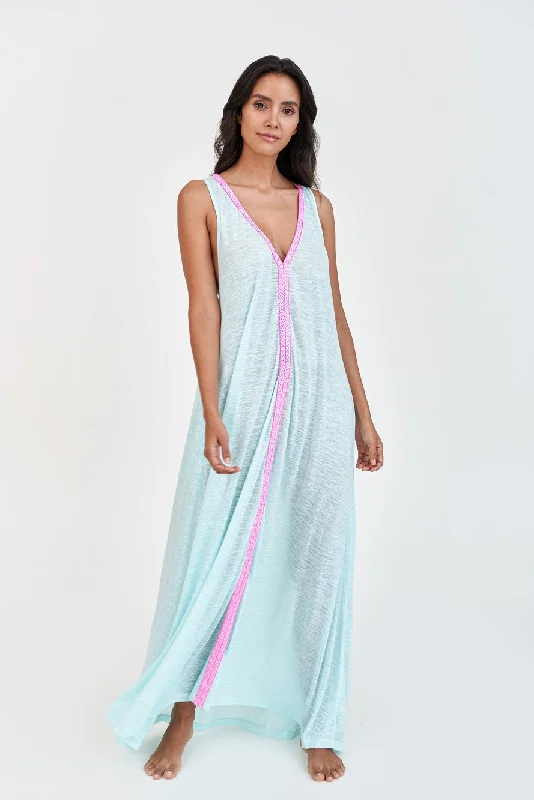 V-Neck Flare Maxi Dress Aqua Fashionable Chiffon Tiered Maxi Dress