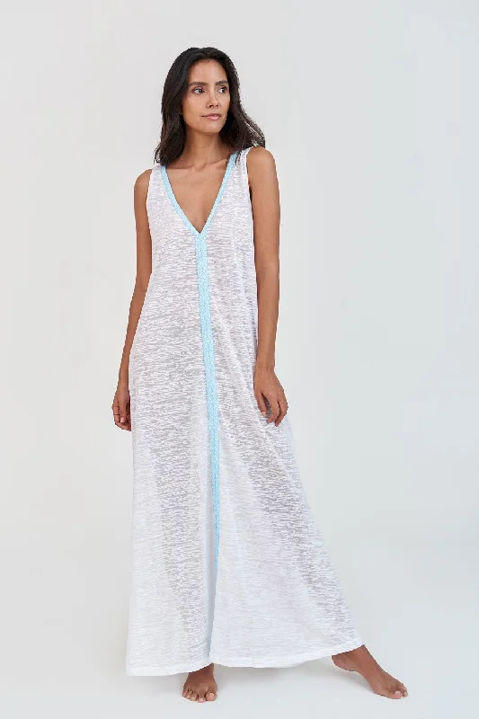 V-Neck Flare Maxi Dress White Elegant Lace-Up Maxi Dress