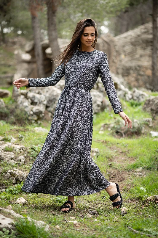 Zebra Print Maxi Dress Elegant Lace-Up Maxi Dress