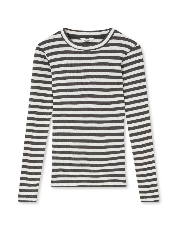 2x2 Cotton Stripe Tuba Tee LS, Gray Pinstripe/White Alyssum Welt Pockets Slit Pockets
