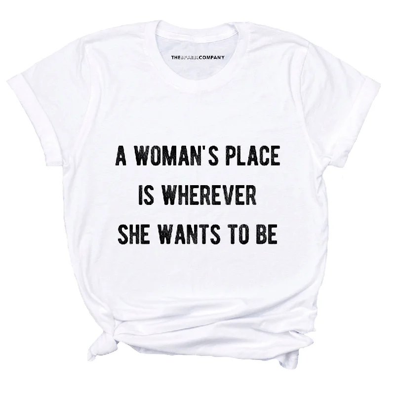 A Woman's Place Feminist T-Shirt Embroidered Appliqued Beaded