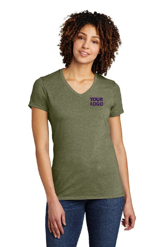 Allmade Women's Tri-Blend Custom V-Neck Tee, Olive You Green Houndstooth Herringbone Solid
