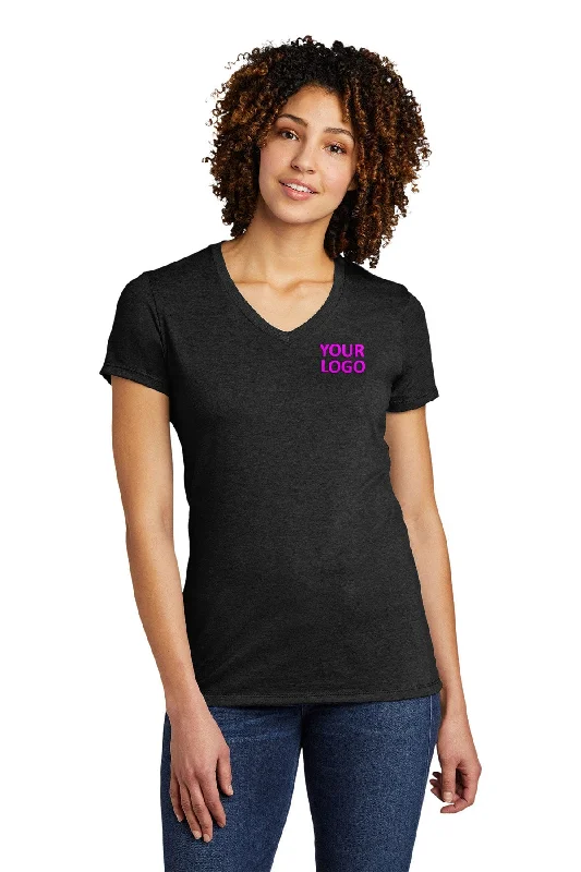 Allmade Women's Tri-Blend Custom V-Neck Tee, Space Black Collared Crew Neck Turtle Neck