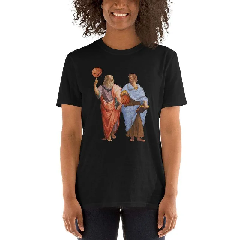 Aristotle and Plato with Basketballs - Premium T-Shirt Zippered Buttoned Snapped