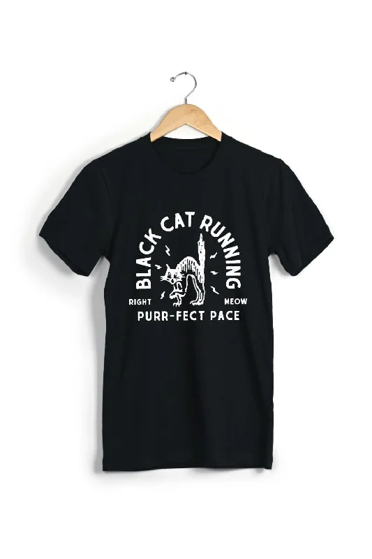 Black Cat Running T-Shirt Mesh Blend Leather Blend Suede Blend