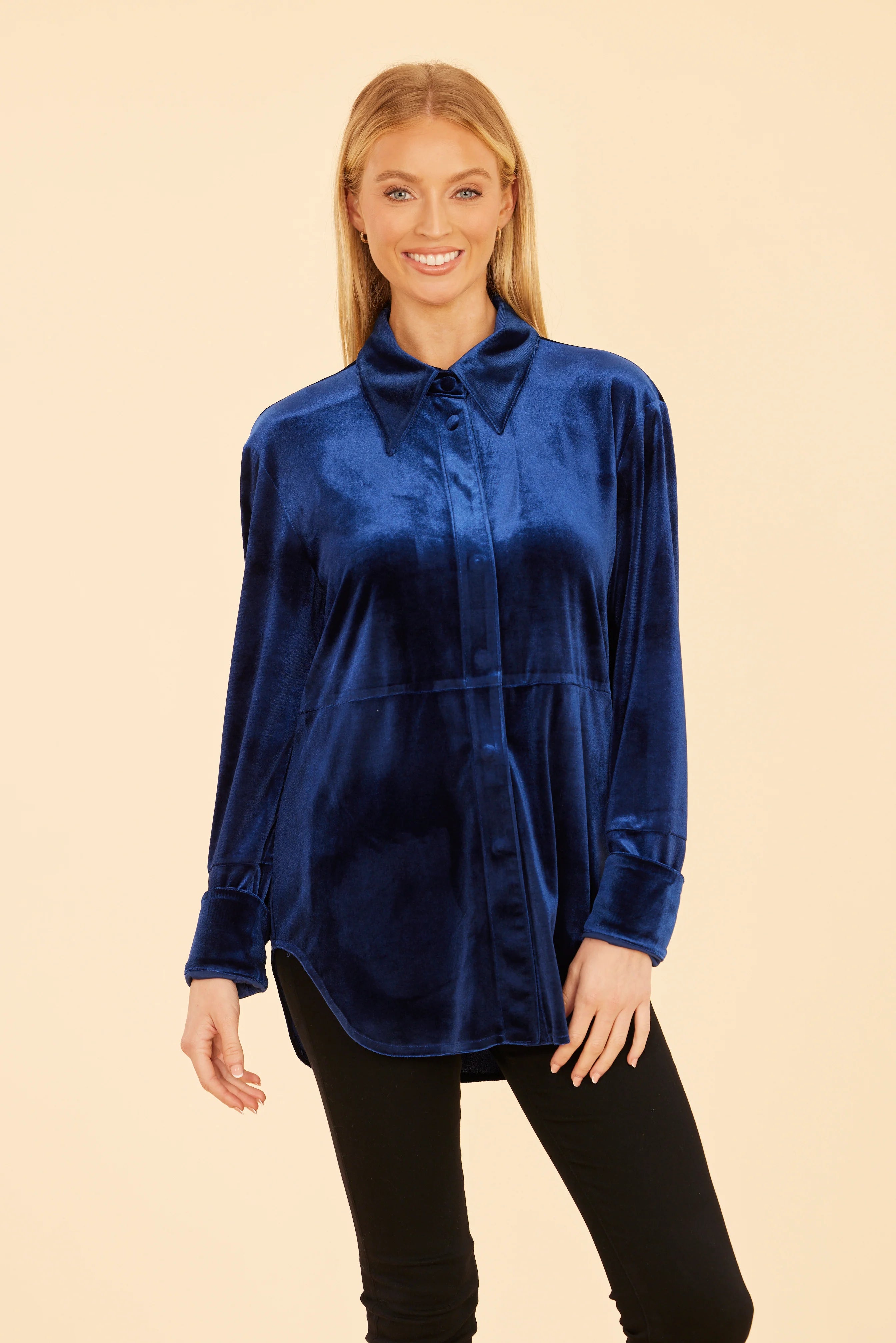 Dolce Cabo Velvet Button-Up Shirt Iron Safe Non-Iron Wrinkle Free