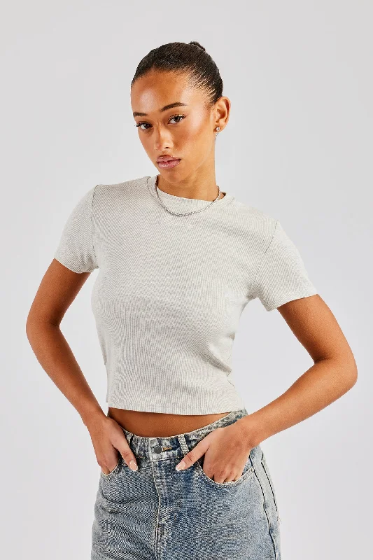 Cernucci Embroidered Rib Baby Tee - Ash Grey Modern Contemporary Chic