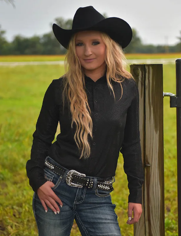 Cowgirl Tuff Black Shimmer Pullover Shirt Nylon Fabric Polyester Fabric Spandex Fabric