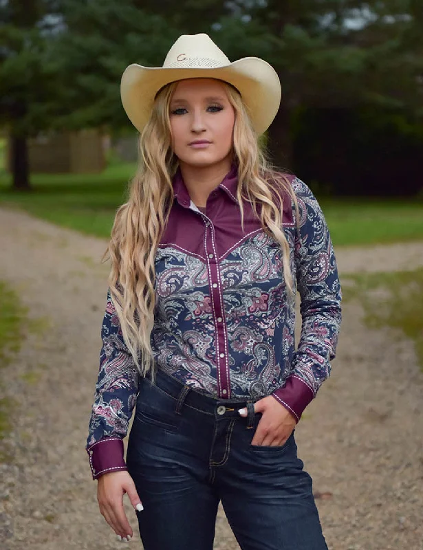 Cowgirl Tuff Burgundy Paisley Pullover Shirt Chenille Brocade Lace