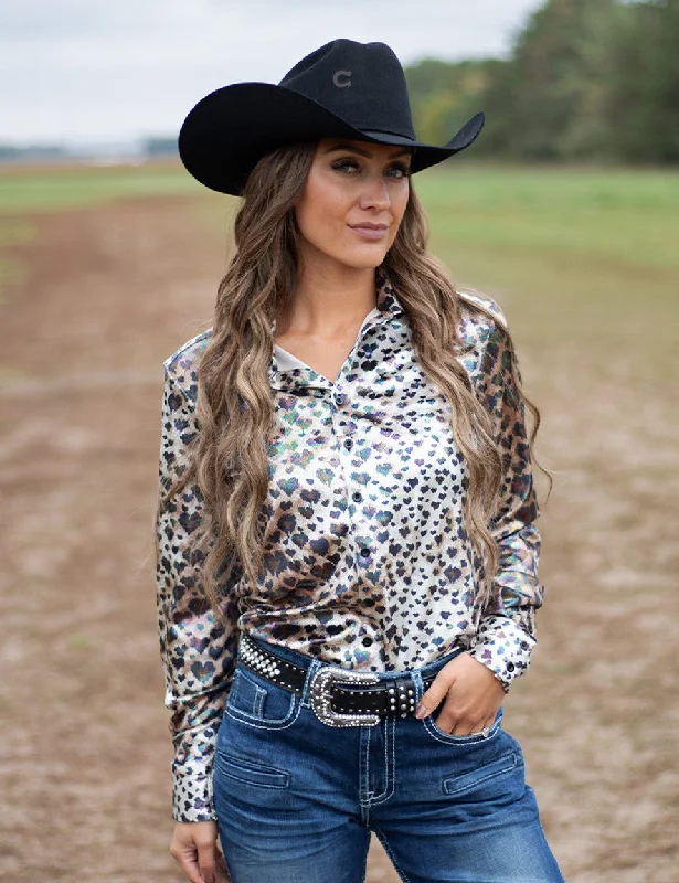 Cowgirl Tuff Colourful Leopard Foil Pullover Shirt Cashmere Blend Cotton Blend Poly Blend