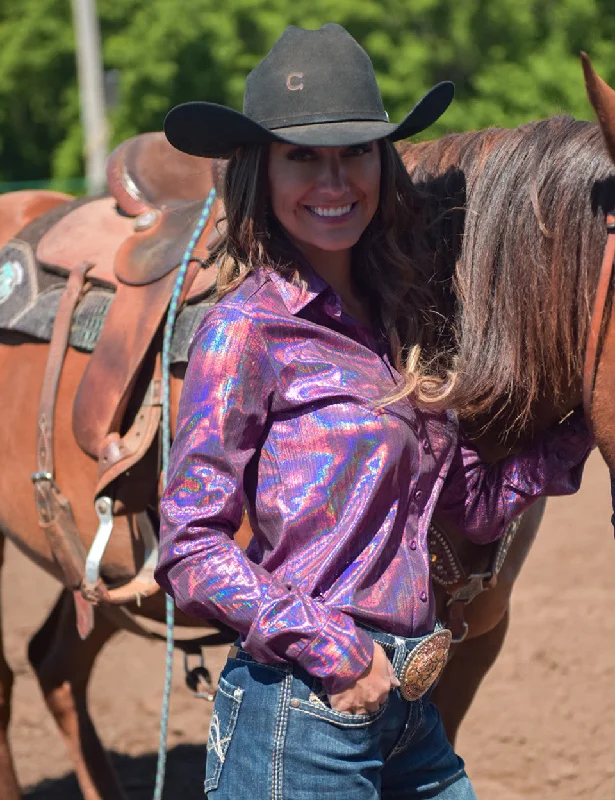 Cowgirl Tuff Fushia Metallic Pullover Shirt Handmade Hand-knitted Hand-woven