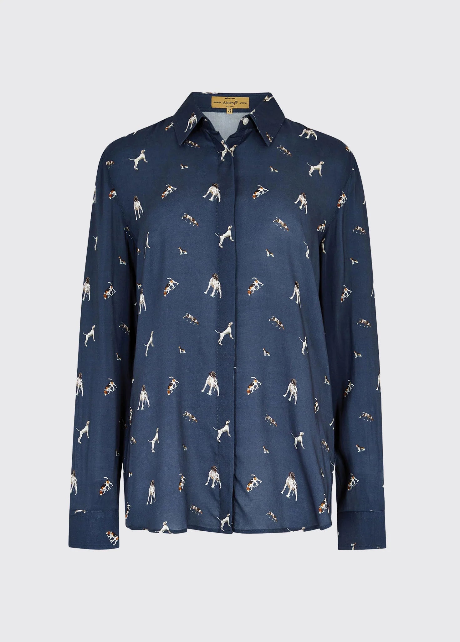 Daphne Hound Print Shirt - Navy Wool Fabric Cashmere Fabric Tweed Fabric
