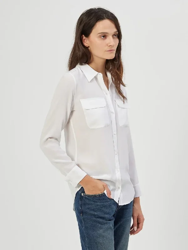 EQUIPMENT Slim Signature Silk Shirt - BRIGHT WHITE Welt Pockets Slit Pockets