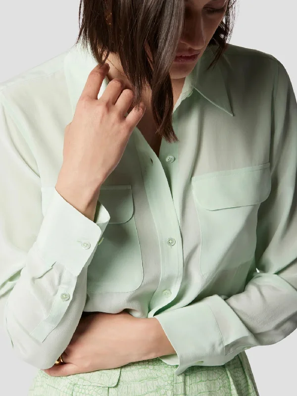 Equipment Slim Signature Silk Shirt - MISTY JADE GREEN Thin T-Shirt Open Front Quick Dry