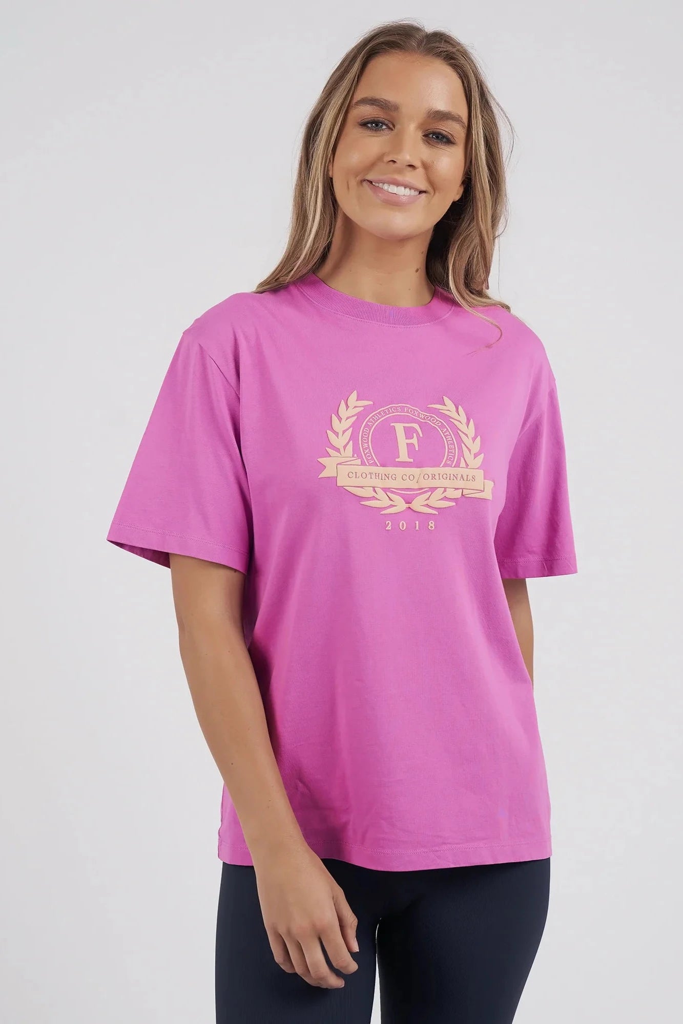 FOXWOOD SQUAD TEE - FUSCHIA Striped Floral Plaid