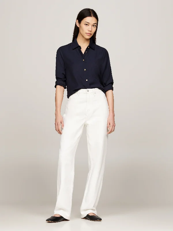 Gold-Tone Button Relaxed Fit Shirt Chenille Brocade Lace