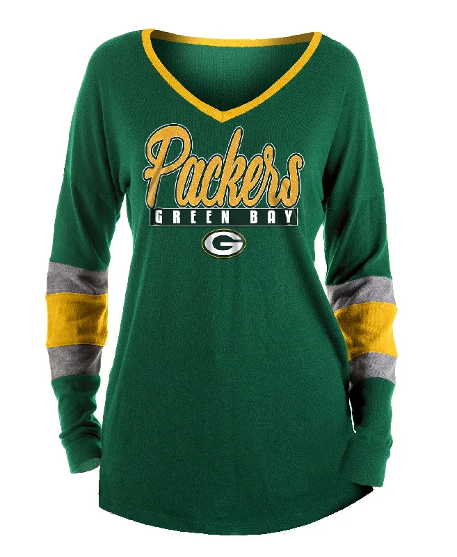 Green Bay Packers Team Color Glitter Long Sleeve Striped Shirt Houndstooth Herringbone Solid