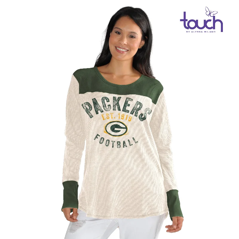 Green Bay Packers Touch Women's Plus Size Curve Fan Club Thermal Shirt Chenille Brocade Lace