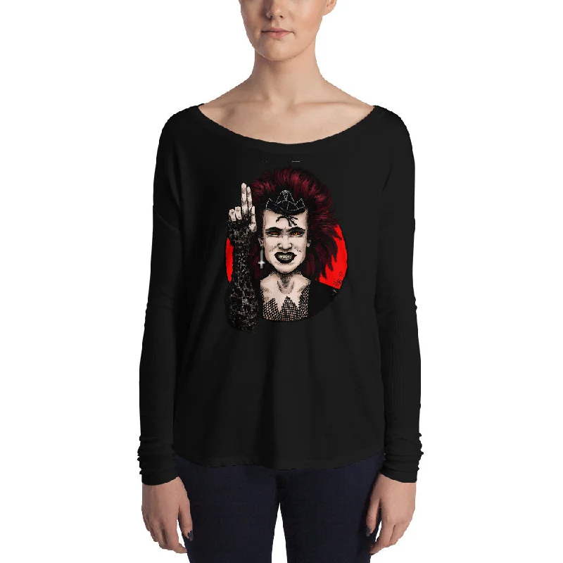 Halloween Saints Series 2 - ALT - Angela Ladies' Long Sleeve Tee Mesh Blend Leather Blend Suede Blend