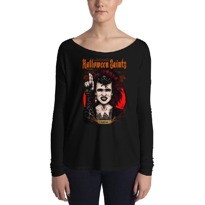 Halloween Saints Series 2 - Angela Ladies' Long Sleeve Tee Ribbed T-Shirt High Neck Heavyweight