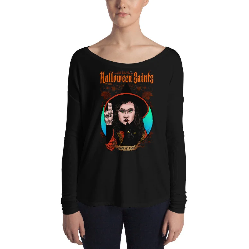 Halloween Saints Series 2 - Dani and Binx Ladies' Long Sleeve Tee Graphic Embroidered Appliqued