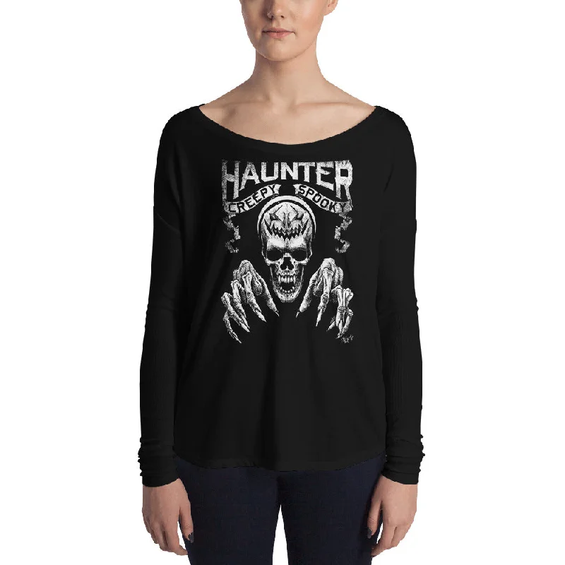 HAUNTER Ladies' Long Sleeve Tee Collared Crew Neck Turtle Neck