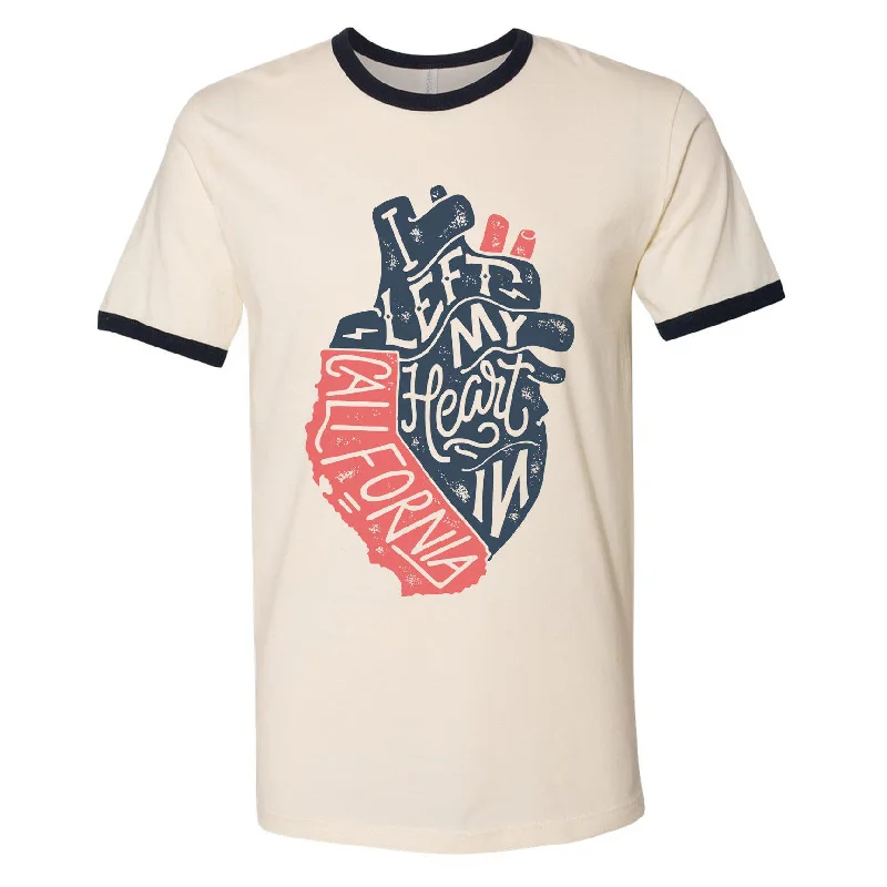I Left My Heart In California Ringer Tee V-Neck T-Shirt Long Sleeve Cotton