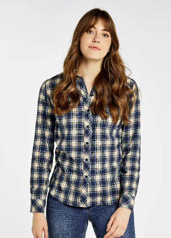 Japonica Check Shirt - Peacock Blue Solid Color Striped Floral