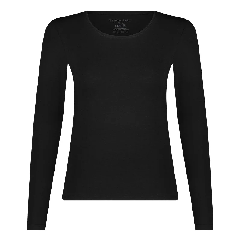 Merino-Bamboe T-shirt lange mouw Tracy - Zwart Anti-Shrink Durable Soft