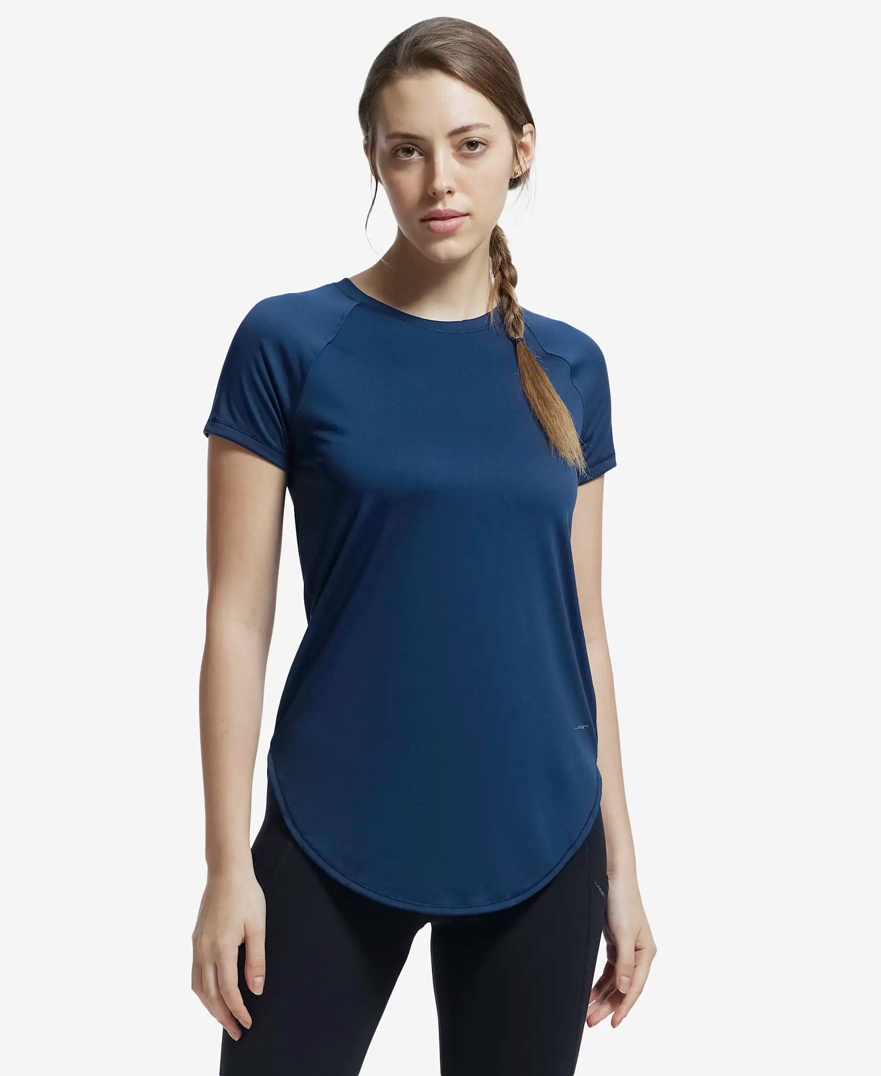 Microfiber Fabric Relaxed Fit Solid Curved Hem Styled Half Sleeve T-Shirt - Cosmic Sapphire Zippered Front Buttoned Front Snap Front
