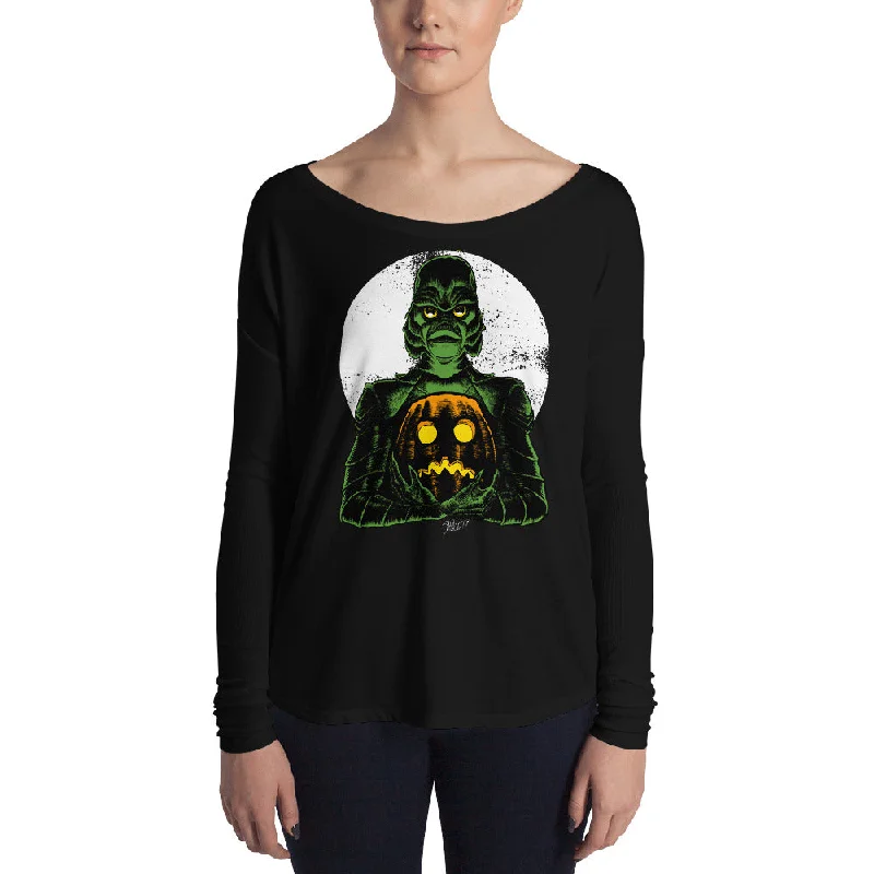 Monster Holiday - Creature Ladies' Long Sleeve Tee Mesh Fabric Canvas Fabric Denim Fabric