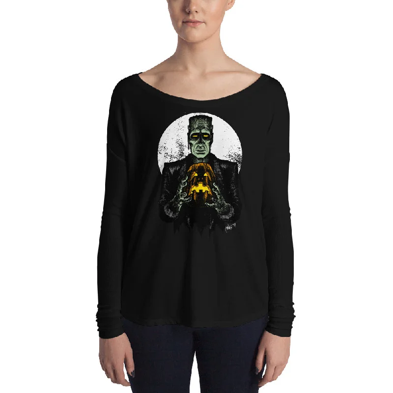 Monster Holiday - The Monster Ladies' Long Sleeve Tee Zippered Buttoned Snapped