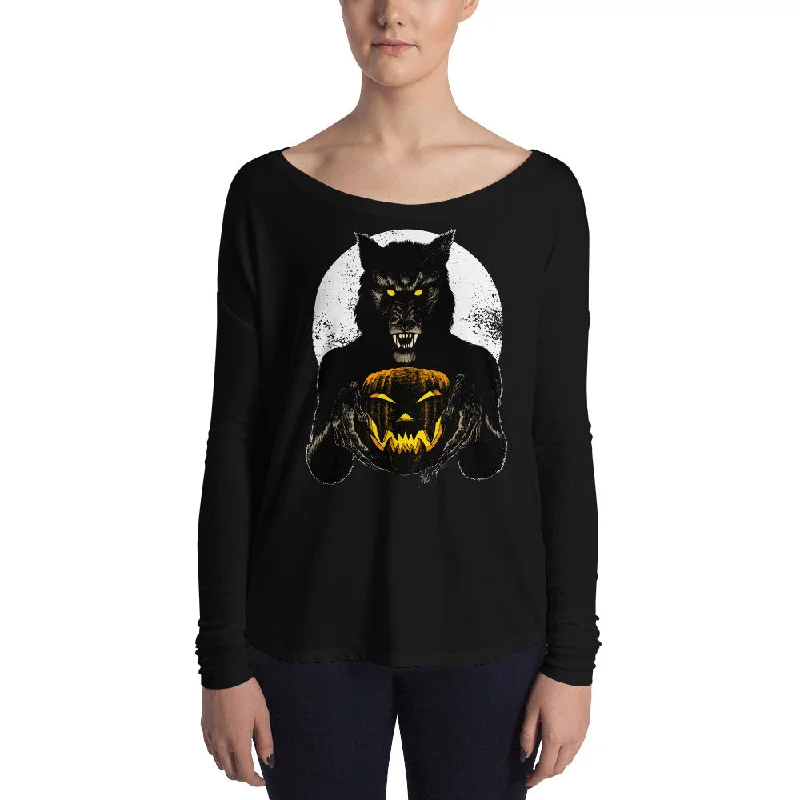 Monster Holiday - Werewolf Ladies' Long Sleeve Tee Houndstooth Herringbone Solid
