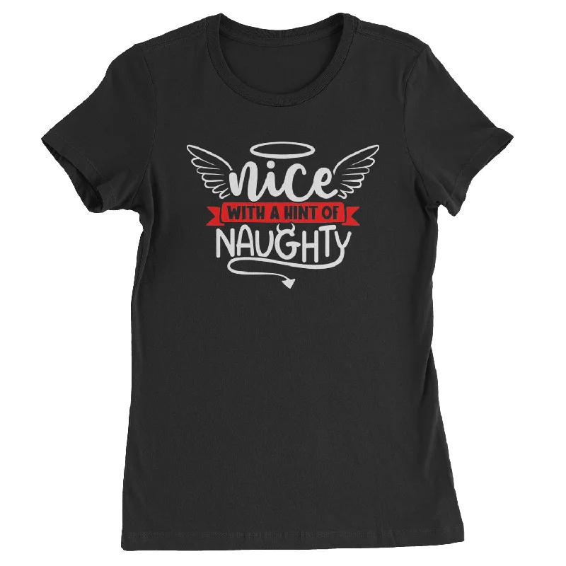 Nice with a Hint of Naughty Christmas Womens T-shirt Print Jacquard Patchwork