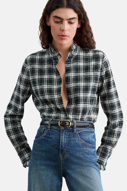 Lydia Shirt Ivory/Green Plaid Casual Formal Business