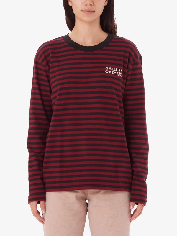 Gallery Stripe Long Sleeve T-Shirt Zippered Front Buttoned Front Snap Front