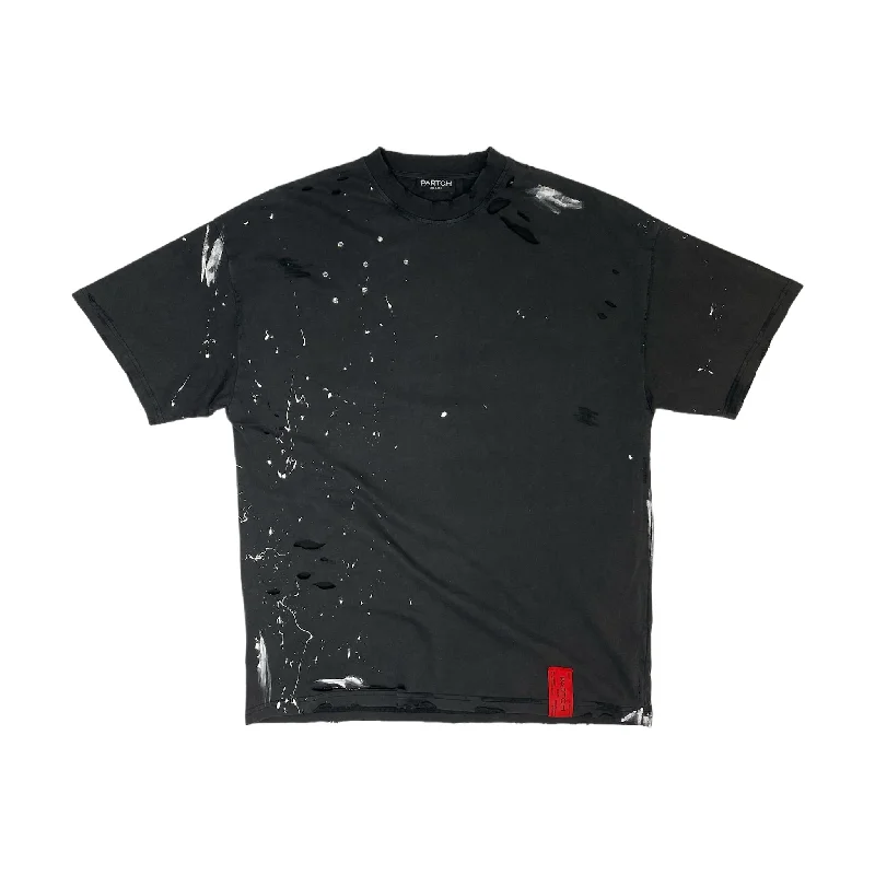 PARTCH Distressed Oversized Tee Vintage Black Paint Splatters & Swarovski Jersey Fabric Tulle Fabric Batik Fabric