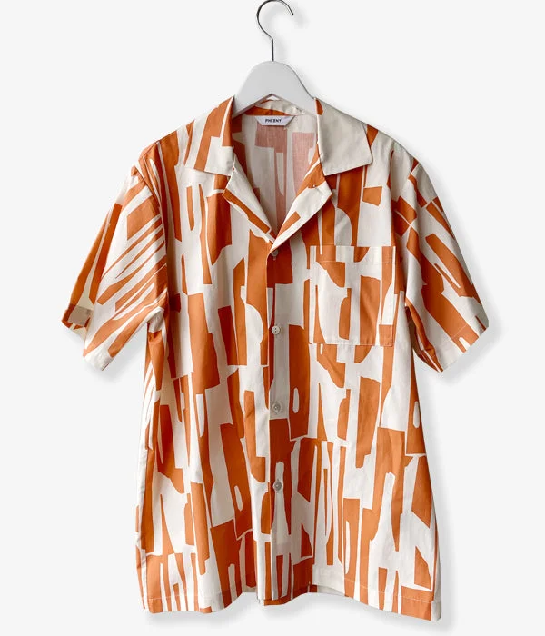 PHEENY/PRINT TYPEWRITER PAJAMAS SHIRT S/S(ORANGE) Notch Collar Peter Pan Collar Cowl Neck