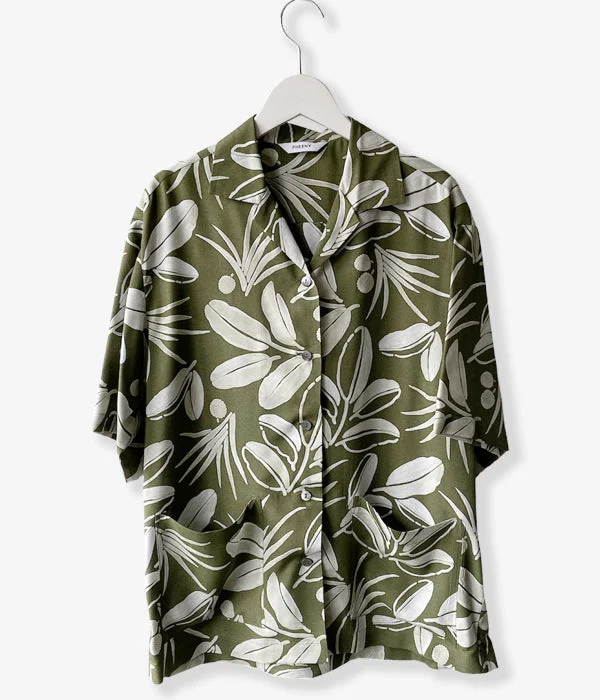 PHEENY/RAYON BOTANICAL PRINT S/S SHIRT(KHAKI) Terry Blend Velvet Blend Canvas Blend