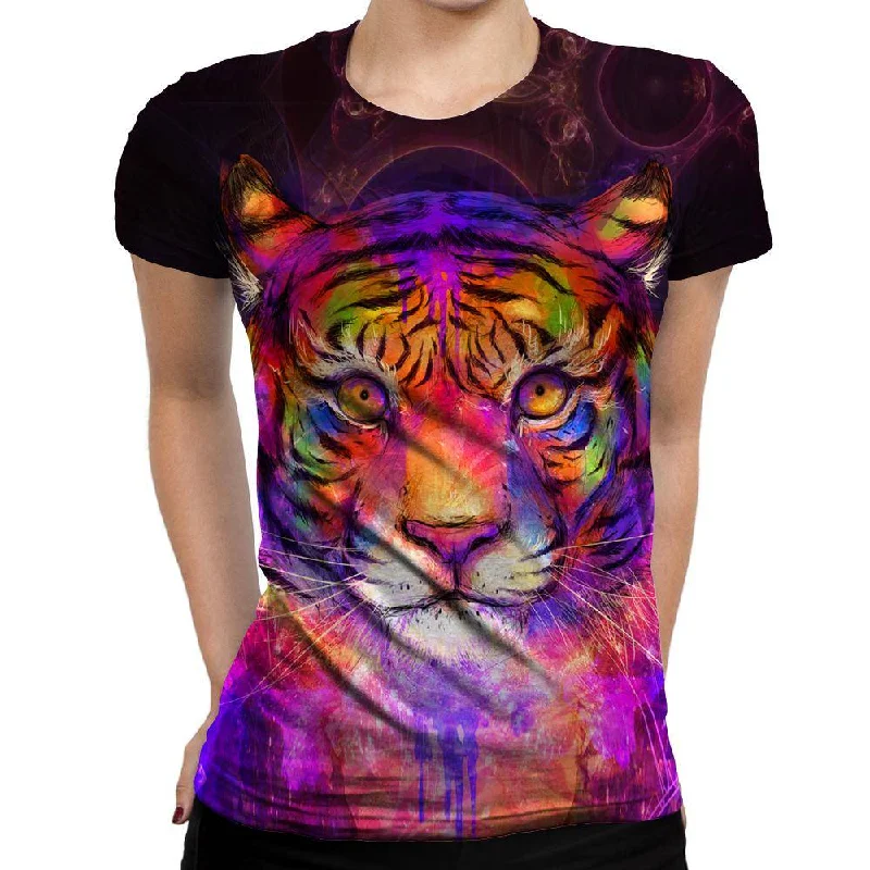 Psychedelic Tiger Womens T-Shirt Houndstooth Herringbone Solid