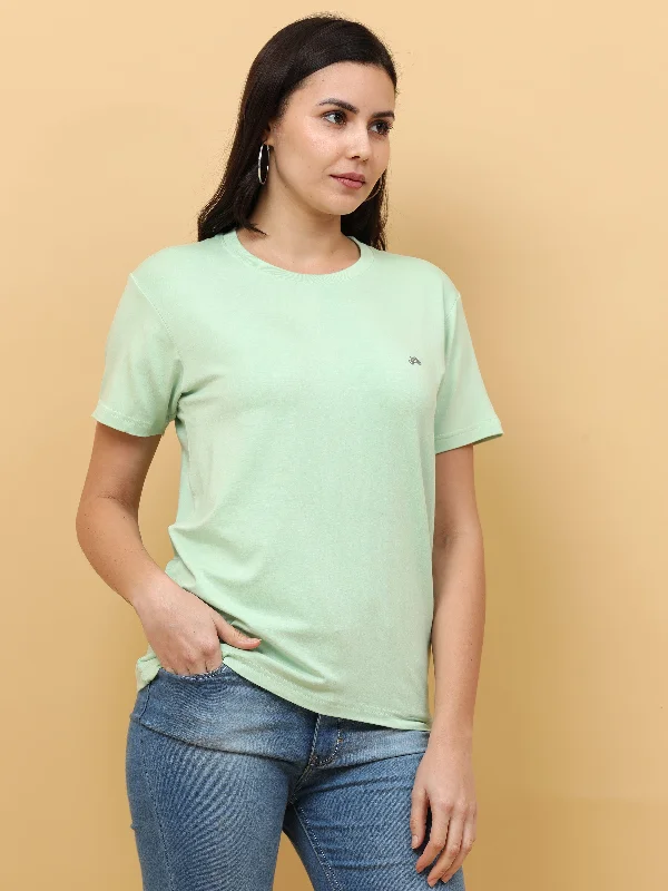 Quite Green Womens Bamboo Fabric T-Shirt Real Fur Shearling Chenille