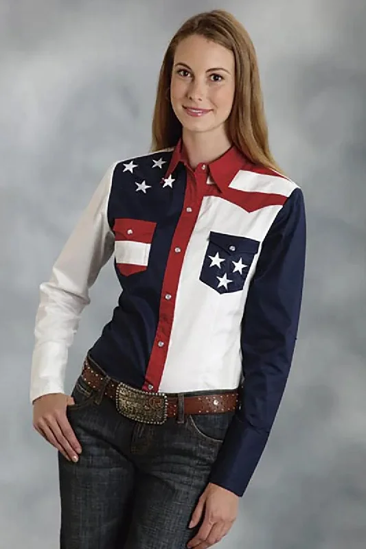 Roper American Flag Long Sleeve Snap - Women's Shirt Thin T-Shirt Open Front Quick Dry