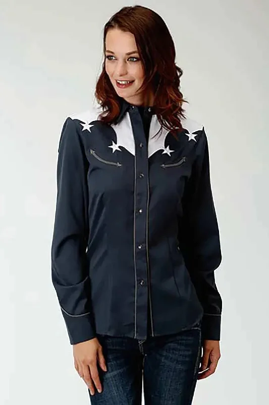 Roper American Star Snap (Blue) - Women's Shirt Terry Blend Velvet Blend Canvas Blend