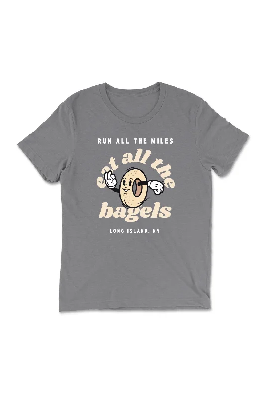 Run All The Miles, Eat All The Bagels T-Shirt Embroidered Appliqued Beaded