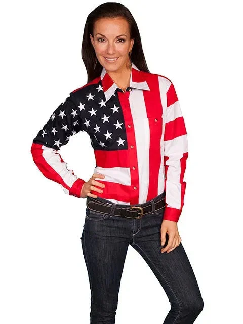 Scully Patriot - Women's Long Sleeve Shirt Sequined Glittery Shiny