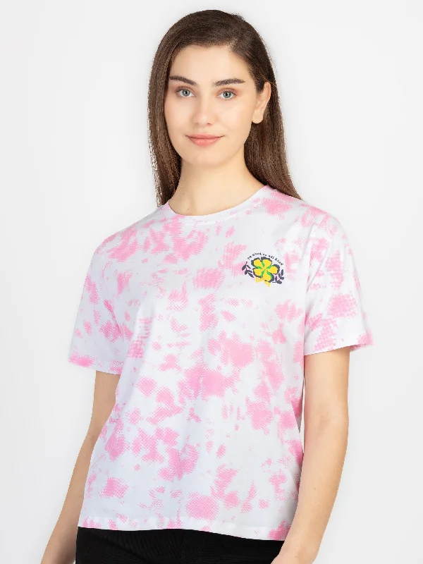 Womens Front & Back Print Round Neck T-Shirt Iron Safe Non-Iron Wrinkle Free