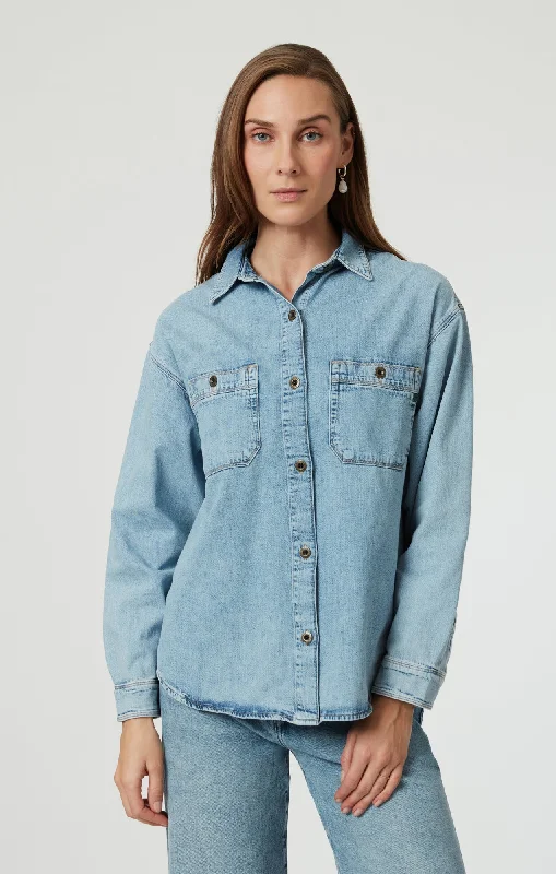 SUSAN DENIM SHIRT IN LIGHT USED DENIM Cashmere Blend Cotton Blend Poly Blend