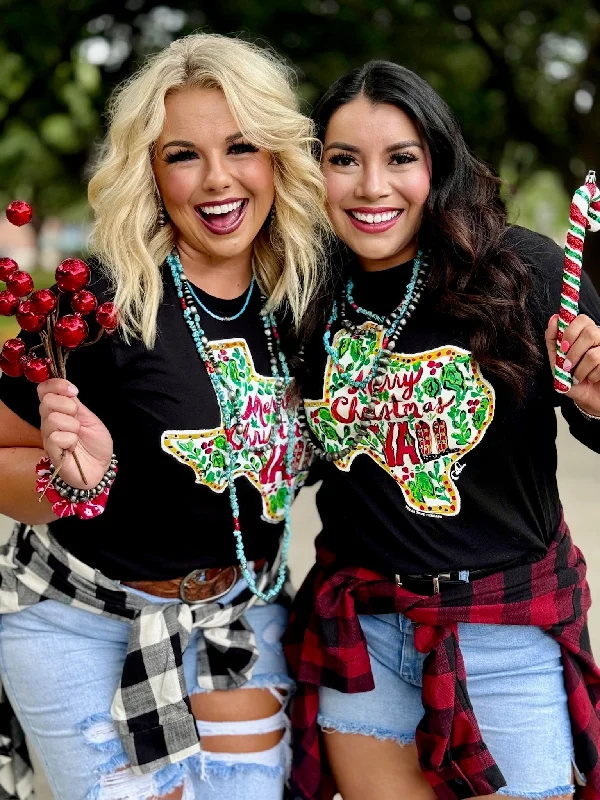Texas True Threads Callie Ann Stelter Merry Christmas Y'all Tee Graphic T-Shirt Round Neck Polyester
