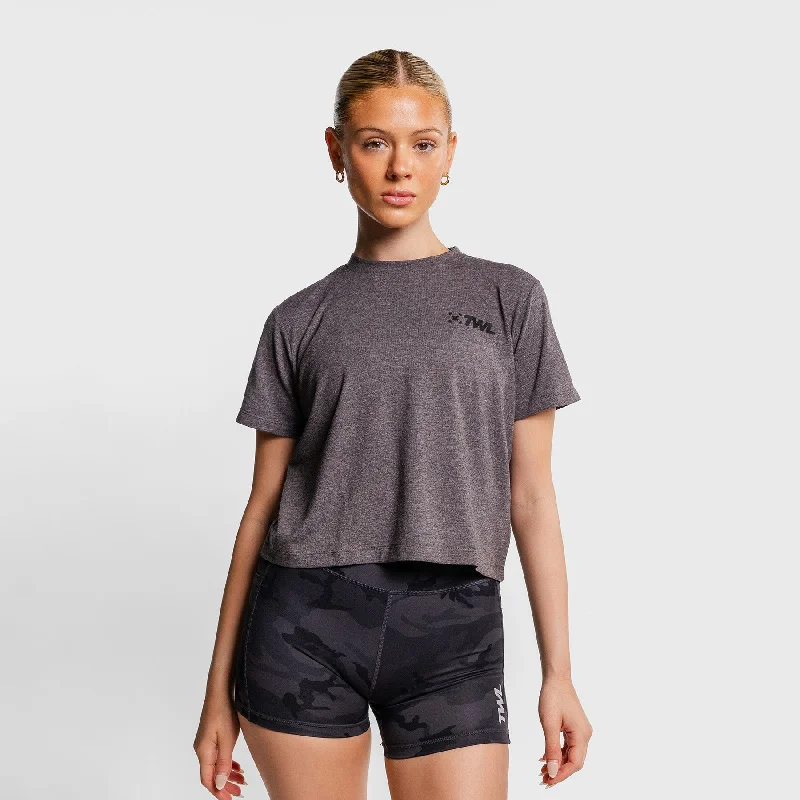 TWL - WOMEN'S EVERYDAY CROPPED T-SHIRT SL - CHARCOAL MARL/BLACK Anti-Pilling Machine Wash Handmade