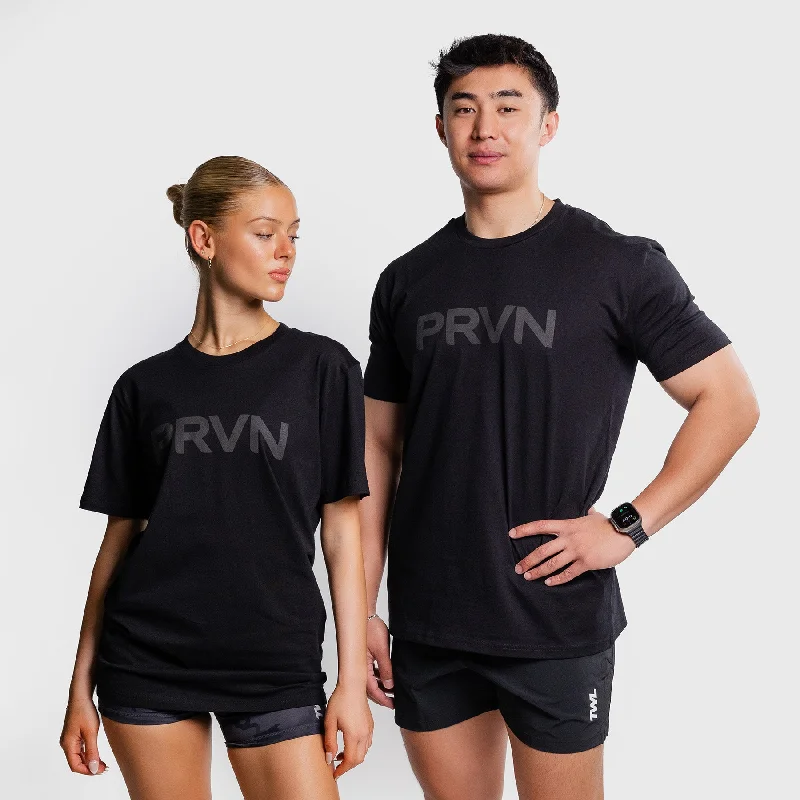 PRVN - STAPLE T-SHIRT - BLACK/BLACK Cotton Fabric Linen Fabric Terry Fabric